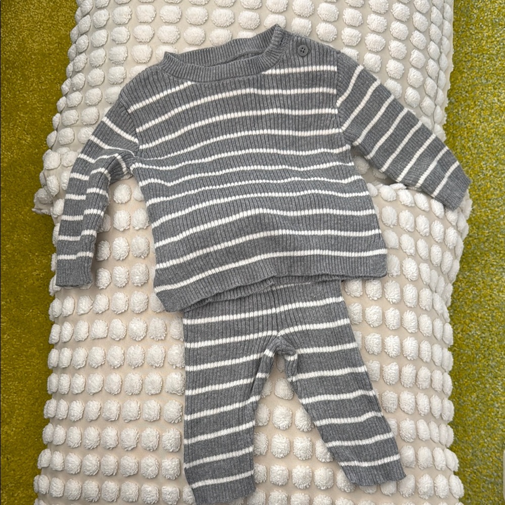 Striped Gray and White Baby Sweater Set